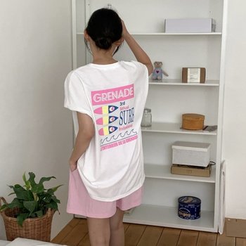 그라나데 여성 라운드 넥 오버 핏 서퍼 바캉스 나그랑 반팔 티셔츠 MER-WSH-12133-아이보리