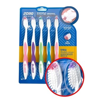 2080 덴탈 클리닉 오리지날 탄력모 칫솔 5개입 라운딩모 2배 식모 플라그 제거