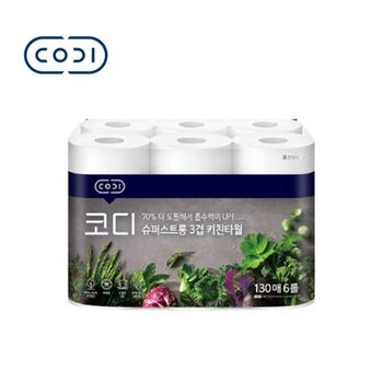 코디 IQYVGQVT 슈퍼스트롱 3겹 키친타월 (130매 x6개입) 1팩