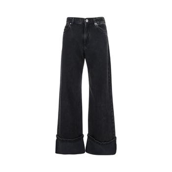 PINKO Wanda Black Jeans with Logo Plaque on the Loop and Turn Up Hem in Denim Woman 105541