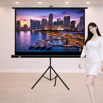 빔프로젝터 스크린 16:9 와이드 빔스크린 100인치 삼각대 일체형 유압 족자 가정용 캠핑용 휴대