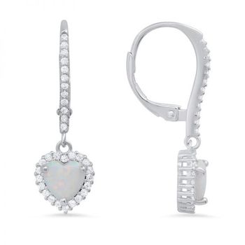[해외] Kylie 하퍼 우먼 스털링 실버 Heart-cut Opal CZ Birthstone Halo Leverback 귀걸이 04-118OP-DS
