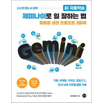 AI 자율학습 제미나이로 일 잘하는 법 - 기획 마케팅 디자인 영업/CS 인사/교육 직무별 활용 사례 나노 바나나 비오 리리아 딥 리서치 캔버스 Gems NotebookLM Flow 구글 AI 스튜디오를 한 권에!
