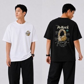 남성 데일리 스트릿 감각 헤드폰 프린트 여름 캐주얼 반팔티셔츠-...