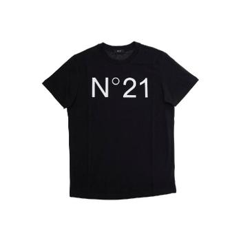 N°21 KIDS 블랙 코튼 맥시 로고 티셔츠 N21173N0153N21T96U0N900