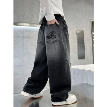 베이직 와이드 블랙 워싱 데님 팬츠 R21174