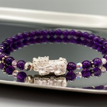 [더피움]마녀공방 재물을 불러오는 은볼 실버 비휴 자수정 원석 팔찌 소원팔