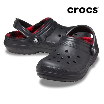 [해외] 크록스 클래식 홀리데이 라인드 클로그 버팔로 플레이드 체크 레드 블랙 겨울 슬리퍼