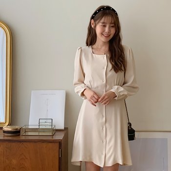 여성 바머스 스퀘어넥 버튼 미니 원피스