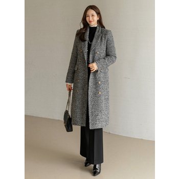 [스타일온미] 엔디스 벨트SET 울 블렌딩 보카시 부클 더블 롱 테일러드 코트