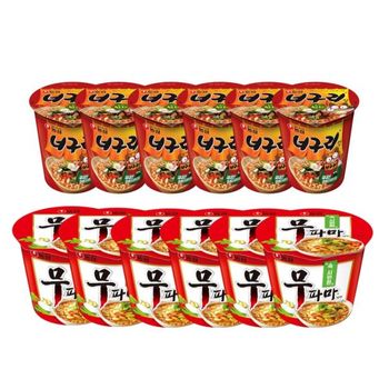 농심 너구리 컵 62g x 6개 + 농심 무파마 큰사발 112g x 6개