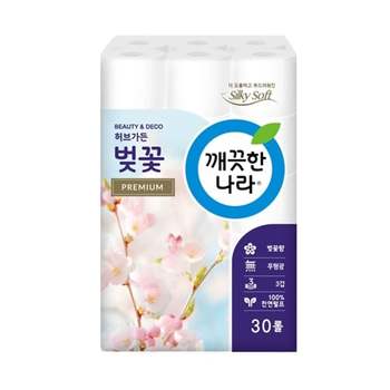 깨끗한나라 O4A9K3L8 3겹 벚꽃향 프리미엄화장지 27Mx30롤 3개