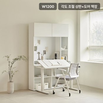 업핏 각도조절형 모션데스크 1200 도어 책장 A타입 (책상+책장)