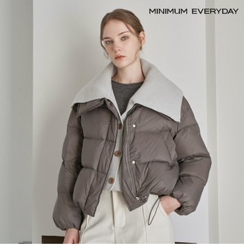 [미니멈 에브리데이]니트 와이드 카라 밑단 스트링 패딩 점퍼 (EB4JJ033D)