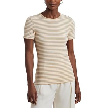 [해외] 로렌 랄프로렌 우먼 스트라이프드 스트레치 코튼 크루넥 Tee - 샌드 Dune Mascarpone 크림 76832