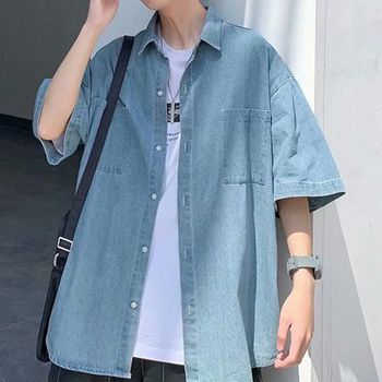 남성 IIHS8851 모던한 데님셔츠 여름 반팔 연청 셔츠 스트릿 무드 남방