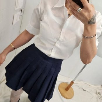 걸 오피스 톱셔츠 시즌 아이보리날씬핏 교복 데일리셔츠 (WFJJJP7)