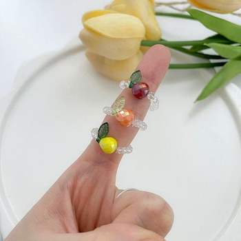 비즈 장식 투명 과일 모티프 귀여운 반지