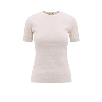 24SS 펜디 / 여성 모티프 화이트 비스코스 반팔 스웨터 FZX999AQ41 F1M2A Beige BPG