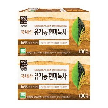 녹차원 국내산 유기농현미녹차 100티백 x 2팩