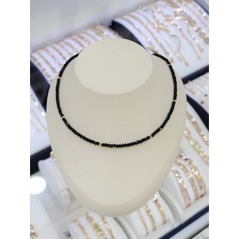 14k 금 로즈 천연 블랙 스피넬 원석 핸드메이드 목걸이 12GEU스피넬-0025-mmN