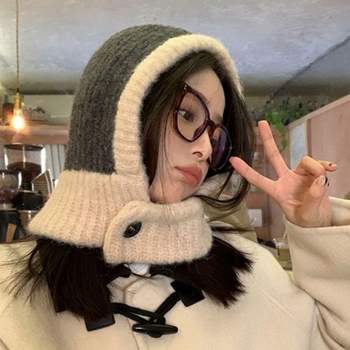 라바 009QZS15 파스텔 후드 바라클 목토시 부클 배색 니트 양털