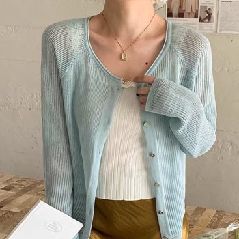 여성 썸머 데일리 니우 라운드넥 가디건