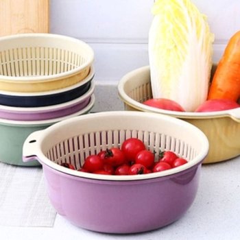 야채 과일 세척 바구니 원형 소형 퍼플 물빠짐 (WFI4QUP)