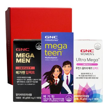 GNC 온가족 건강세트 (메가맨 임팩트 180정+우먼스울트라메가 임팩트 180정+청소년 메가틴 90정)/쇼핑백증정