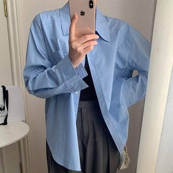 CCH3207여자 카라넷 오버핏 데일리 베이직 소라 셔츠