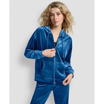 [해외] DKNY 우먼 플래티넘 Velour Rhinestone 로고 Full-Zip 후디 - Poseidon 23543011 1078346