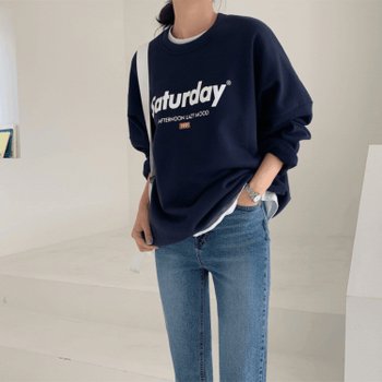 블루라벨 여성 데일리 긴팔 레터링 맨투맨 티셔츠 메르비