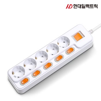 현대일렉트릭 HMP 52 개별과부하차단 16A 5구 멀티탭 (1.5m)