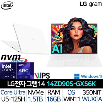 그램 14ZD90S-GX56K_UP4 인텔 울트라5 고해상도 사무용 대학생 노트북 가벼운 화이트 노트북