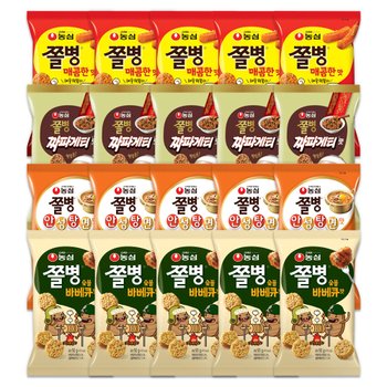 [미가방 유한회사]농심 쫄병스낵 매콤한맛 82g5개+숯불바베큐맛5개+안성탕면맛5개+짜파게티맛5개 총20개