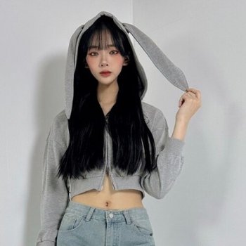 무지 집업 크롭 그레이 노멀핏 후드 선물 토끼귀 친구