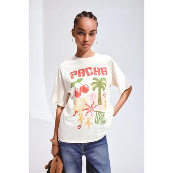 H&M 오버사이즈 프린트 티셔츠 크림/Pacha 1314589003