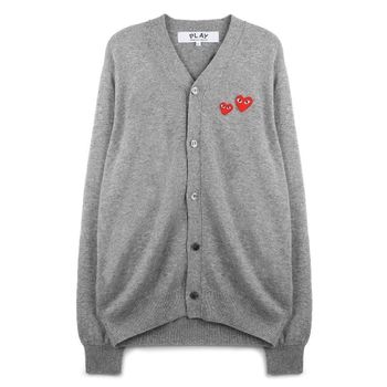 꼼데가르송 사선 더블 하트패치로고 울 V넥 가디건 AX N072 051 152537857