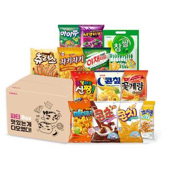 크라운 봉지과자 까까파티 세트 (13입) / 참쌀 신짱 죠리퐁 츄러스 콘칩 야채타임 꽃게랑 쟈키쟈키