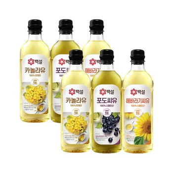 [G] 백설 조리유 900ml 3종 6병 (카놀라유x2+포도씨유x2+해바라기씨유x2)