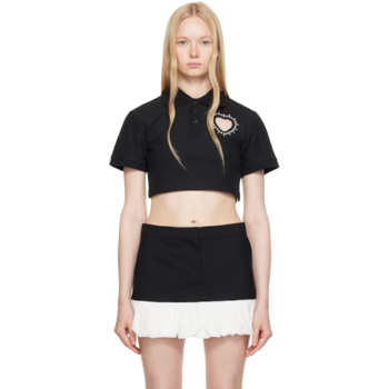 25 FW AREA 블랙 크리스탈 하트 컷아웃 크롭 폴로 셔츠 251372F108001