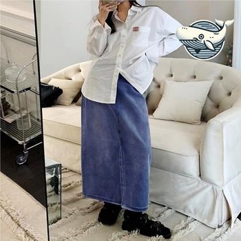 캐주얼 데님 롱스커트 봄가을 하이웨스트 치마 (WFH6VZT)