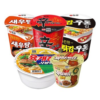 농심 신라면컵65g 4개입+짜파개티범벅70g4개+육개장사발면86g8개+새우탕컵67g4개+튀김우동컵62g4