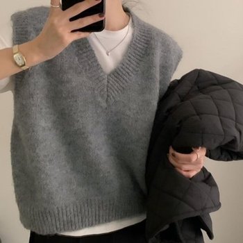 데일리룩 봄옷 여성의류 여성 슬림핏 브이넥 니트 캐시미어 베스...