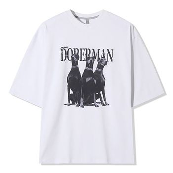 남자 캐주얼 도베르만 라운드 반팔 티셔츠 AC TSH Q067 아이보리_P401608345