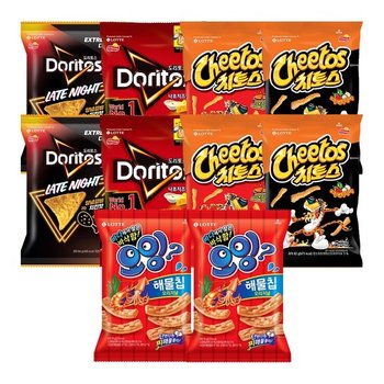 오잉 해물칩 75g x2개+도리토스 2종(양념갈비치즈) x2+ 치토스 2종(매콤달콤바비큐)x2