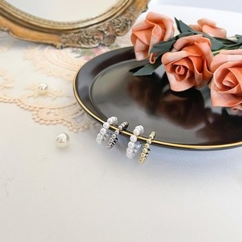 CMA63B6딜아레 이어커프 선 여성 트위스트 더블 비즈펄 이어링_18161815_597559