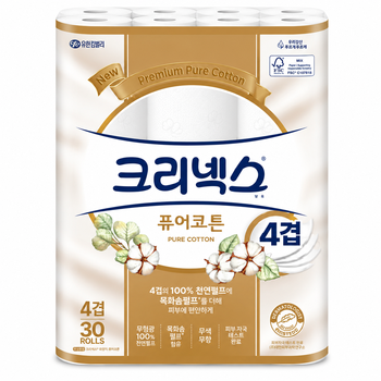 크리넥스 퓨어코튼 4겹 화장지 25M 30롤 x1개