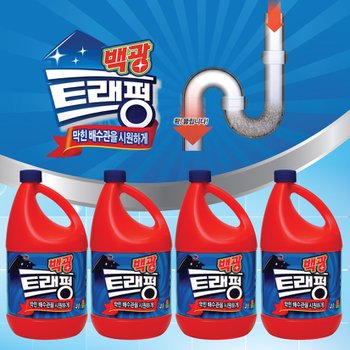 백광 트래펑 4Lx4개 막힌 변기 싱크대 하수구 배수구 클리너 세정제
