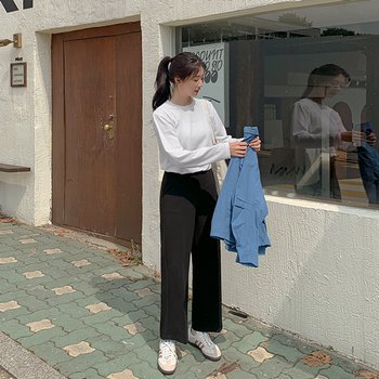 [공구우먼] [제작] 쫀쫀스판 숏앤롱 속밴딩 세미 와이드 슬랙스 71806 빅사이즈 여성의류